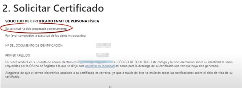 confirmación de solicitud
