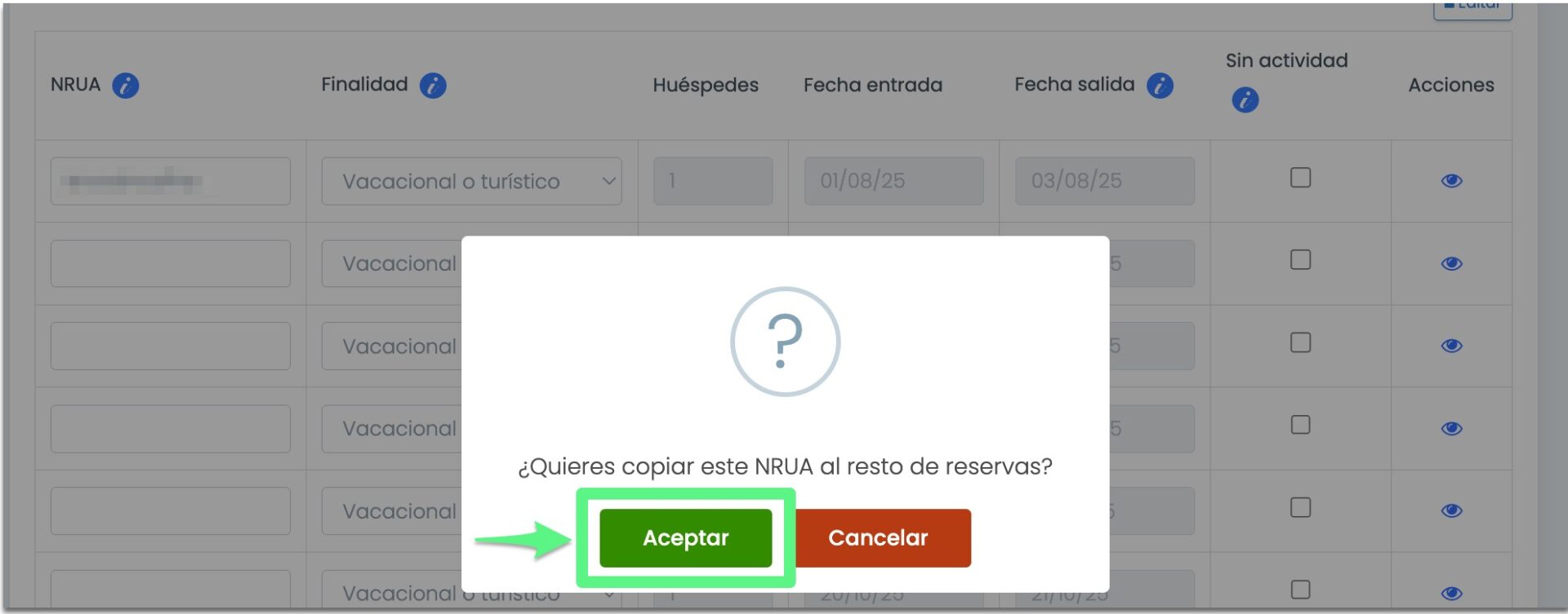 Copy reservations in NRUA