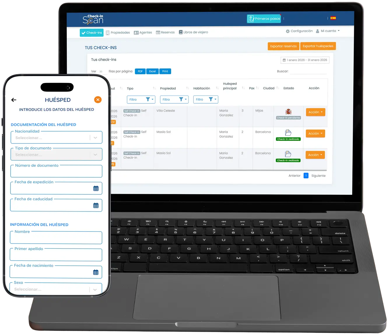 Check-in Scan: panel de control